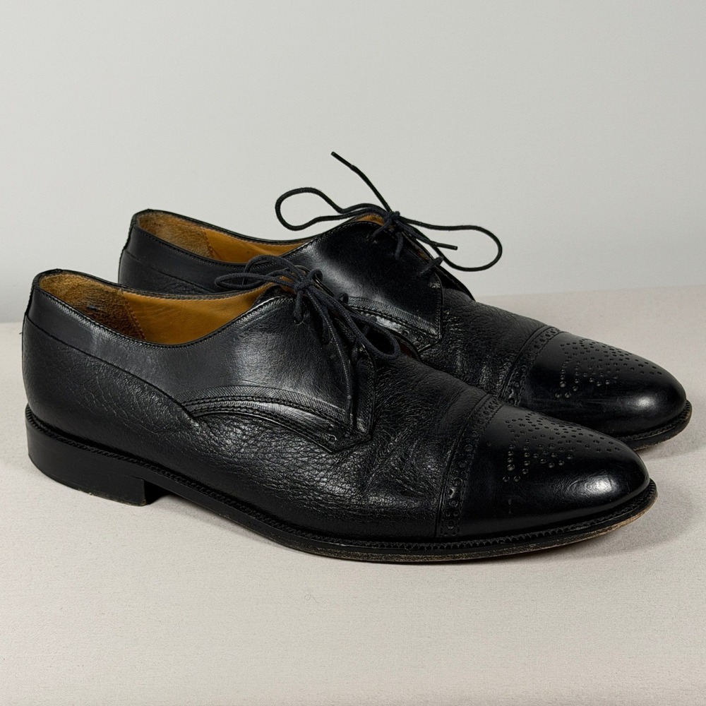 Johnston & Murphy Aristocraft Italy Black Leather Cap‎ Toe Derby Shoes Mens 10 M